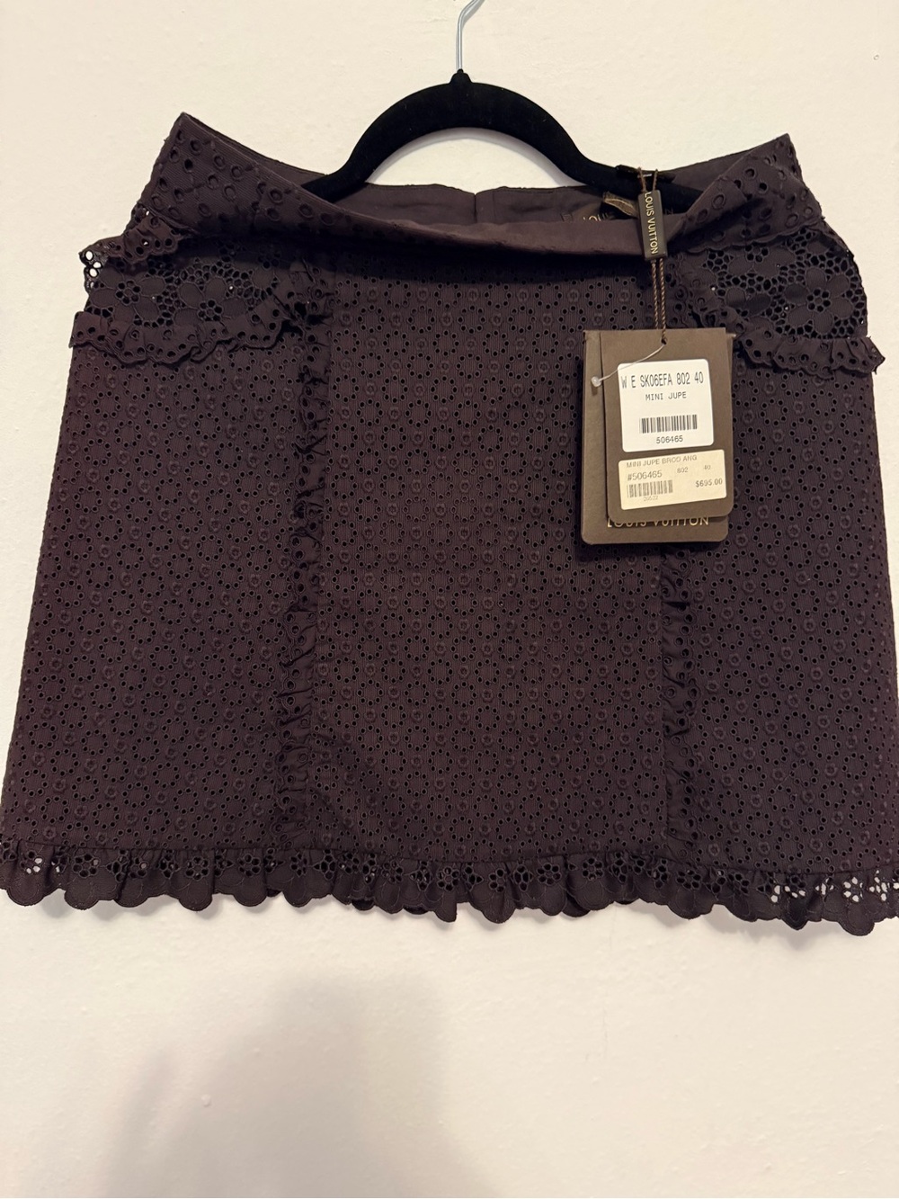Louis Vuitton Brown Eyelet Scalloped Mini Skirt